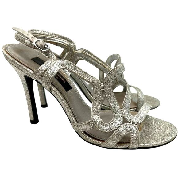 Nina Unilora Silver Glitter Slingback Heel Sandals 6.5 Evening Party Y2K In Box - Picture 1 of 15